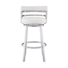 White And Silver Faux Leather And Iron Swivel Low Back Counter Height Bar Chair With Footrest 35