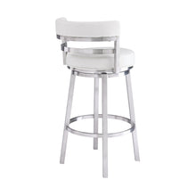 White And Silver Faux Leather And Iron Swivel Low Back Counter Height Bar Chair With Footrest 35