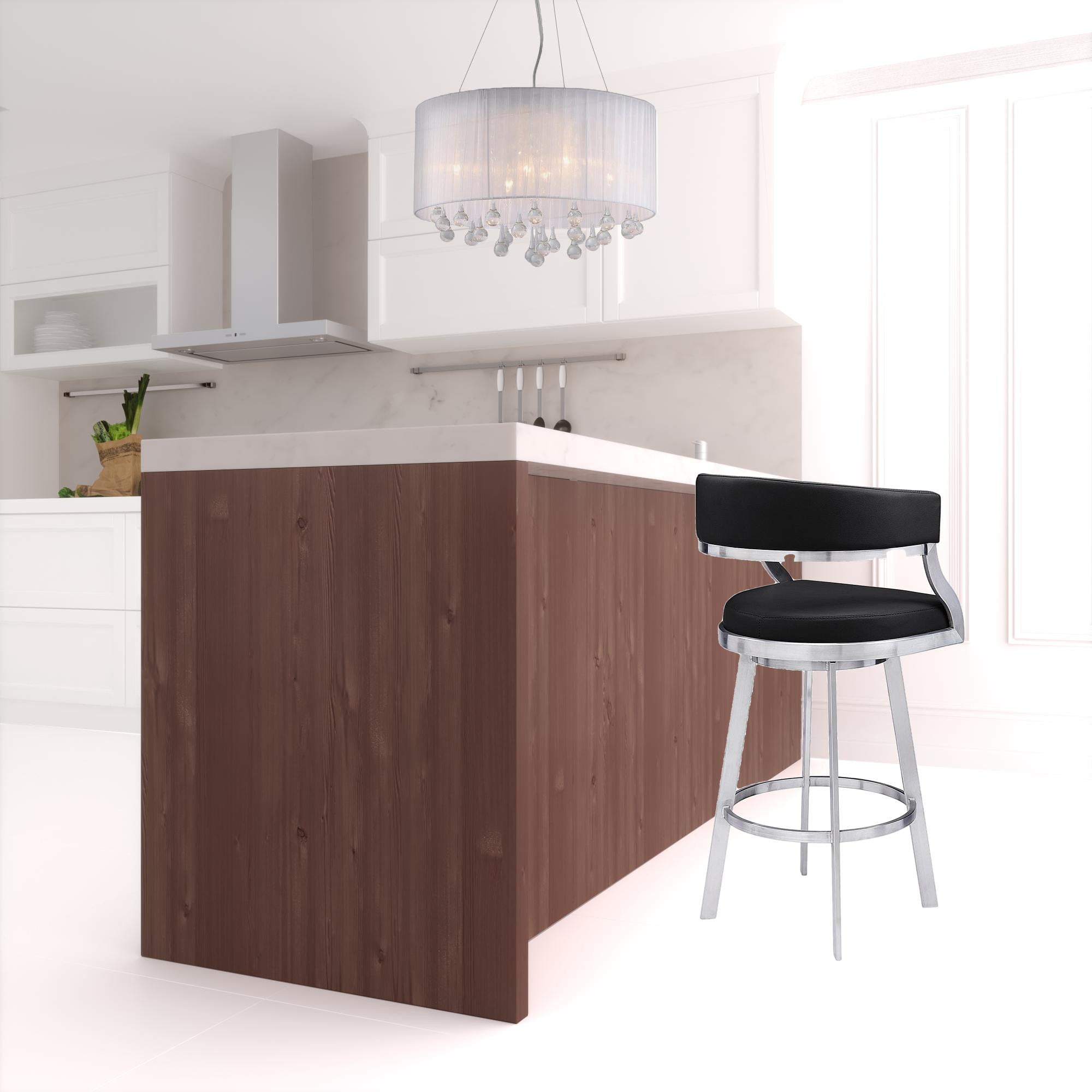 38" Black Faux Leather And Iron Swivel Counter Height Bar Chair