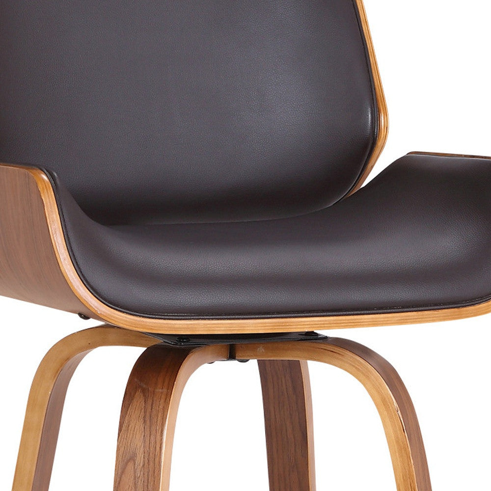 26" Brown Faux Leather Wooden Base Bar Stool