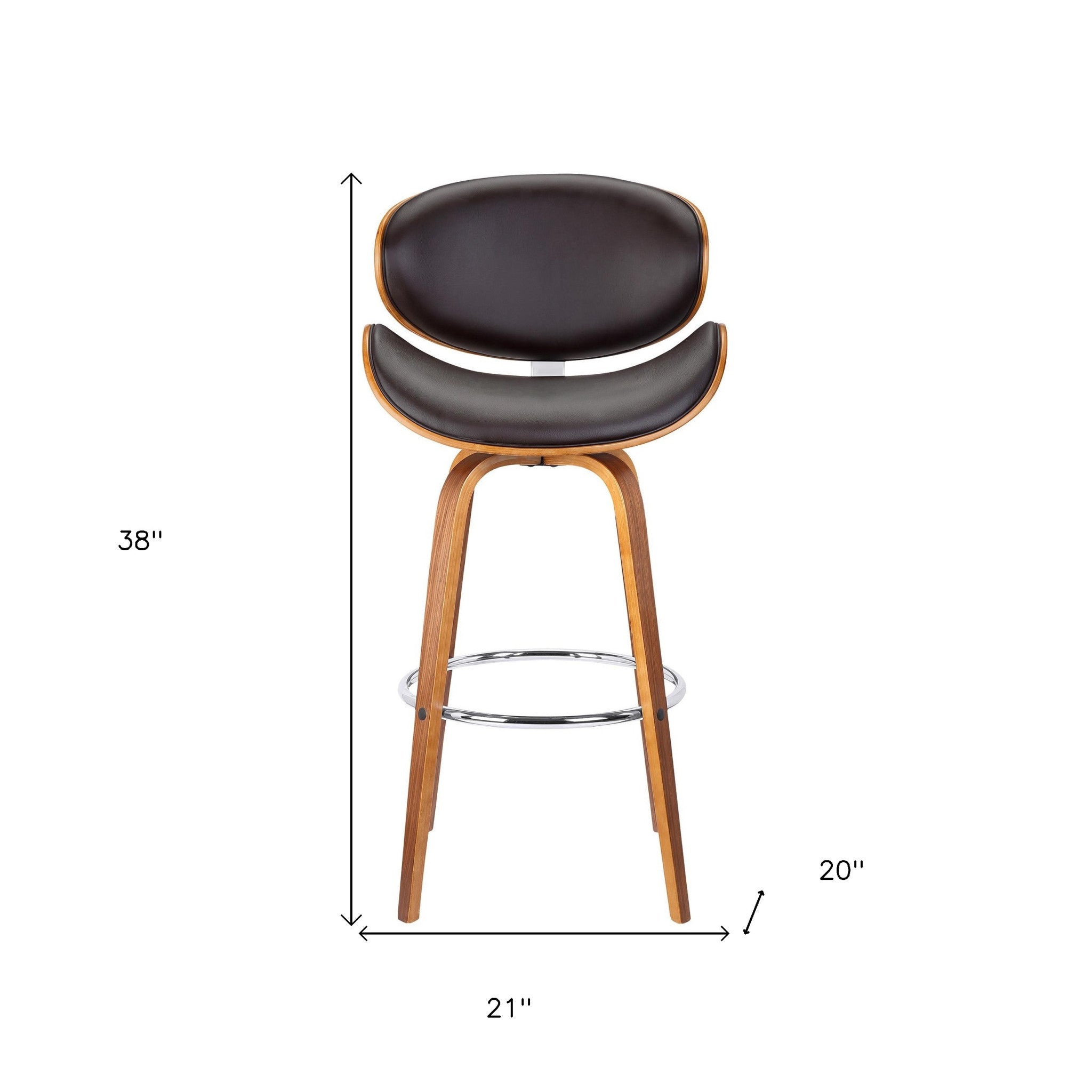 38" Brown Faux Leather And Iron Swivel Low Back Counter Height Bar Chair With Footrest