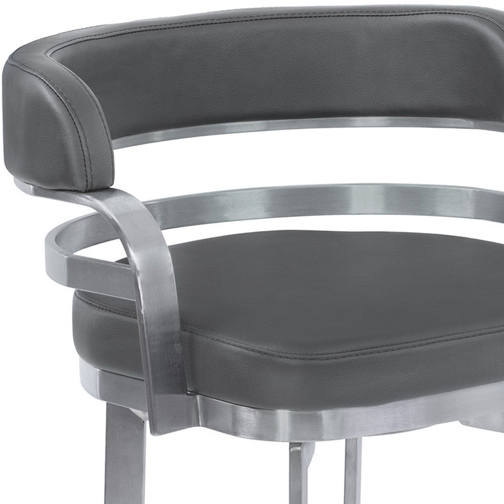38" Gray Brushed Stainless Steel Bar Height Swivel Full Back Bar Chair