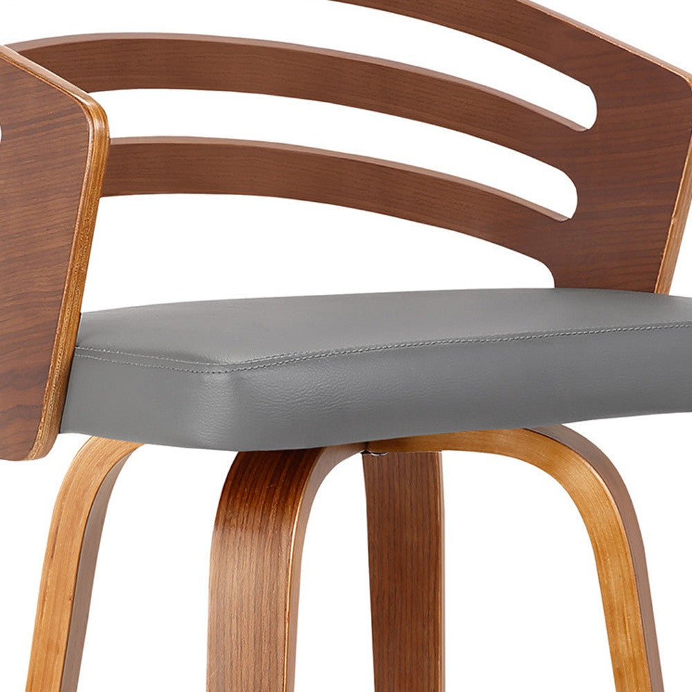 26" Gray Modern Faux Leather Swivel Bar Stool