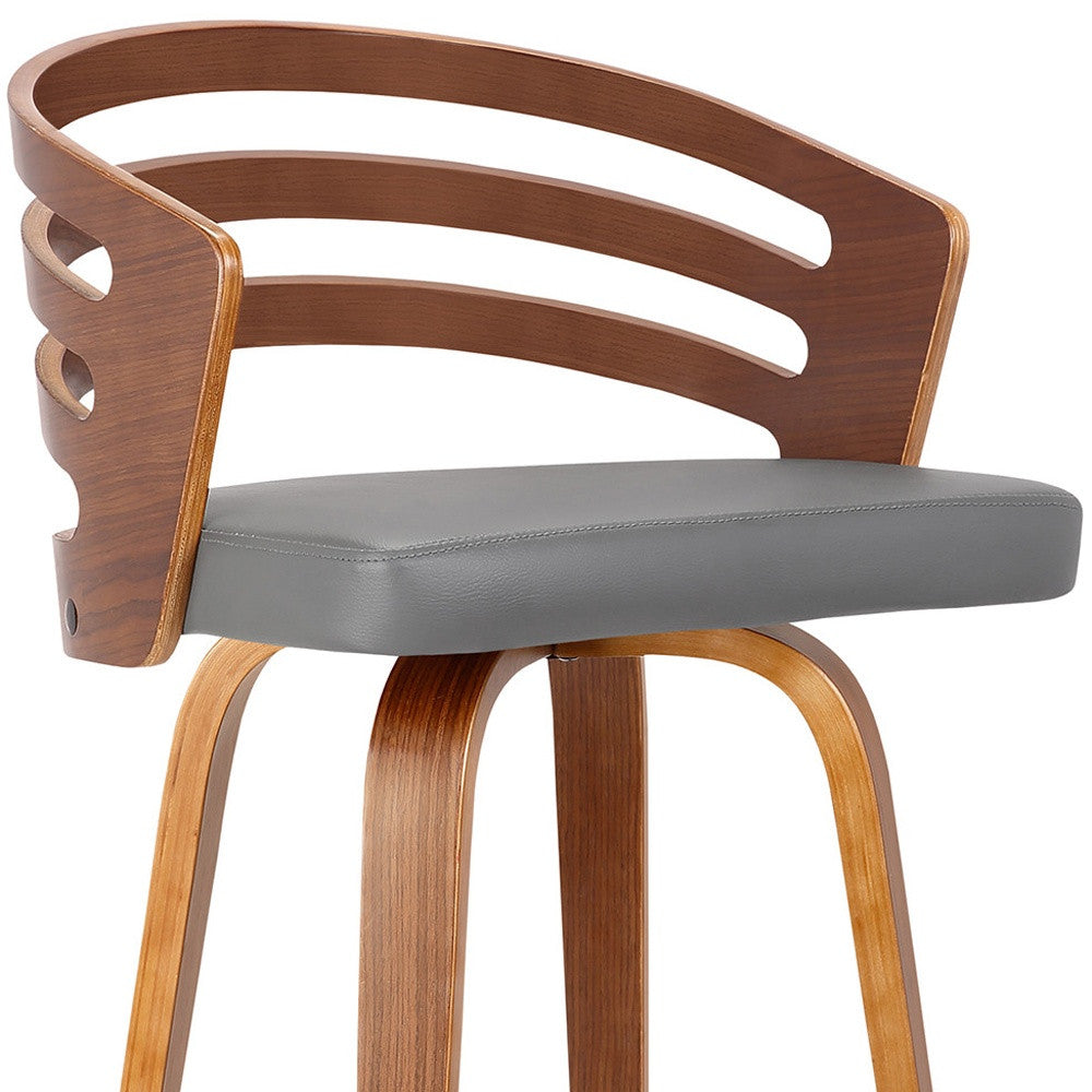 26" Gray Modern Faux Leather Swivel Bar Stool