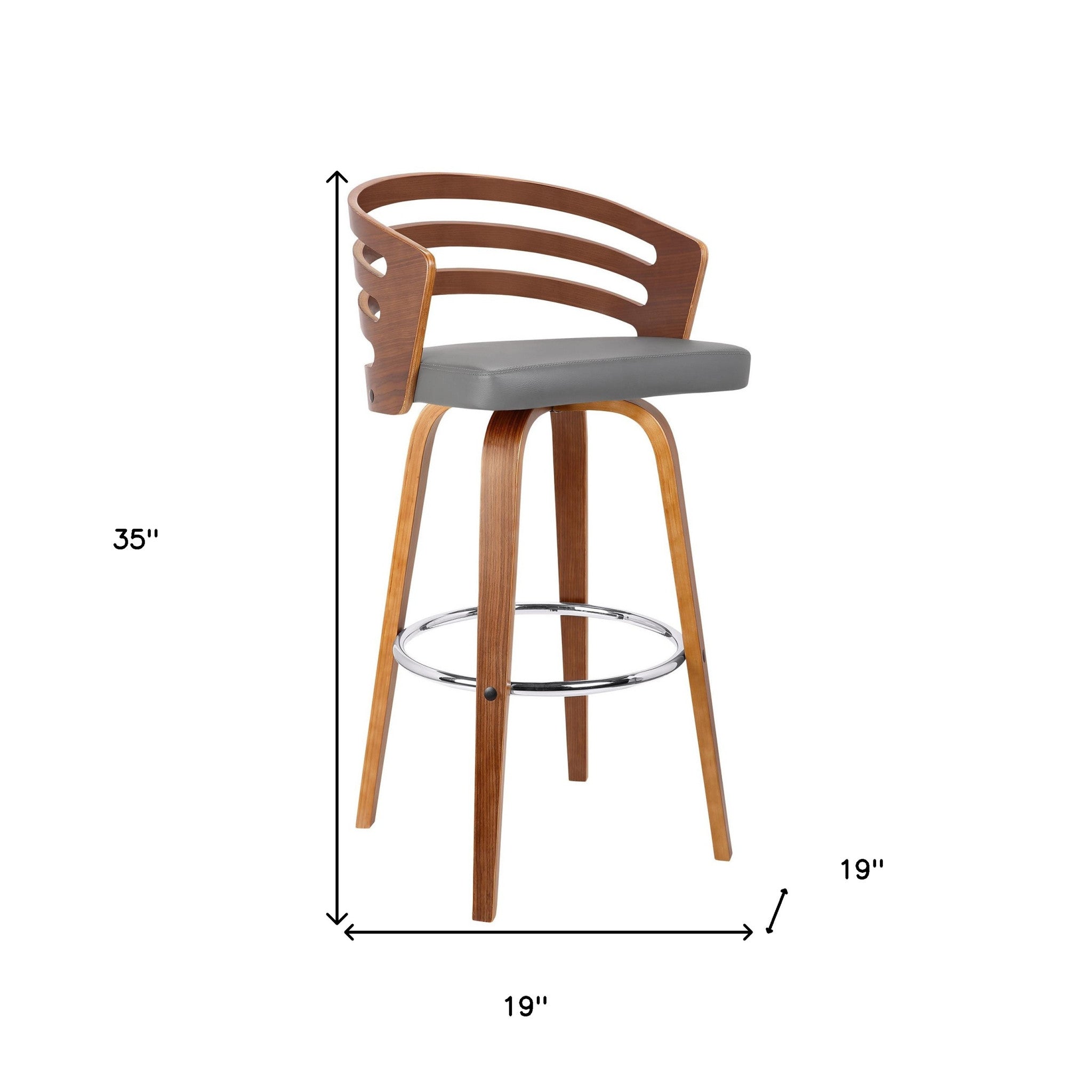 26" Gray Modern Faux Leather Swivel Bar Stool