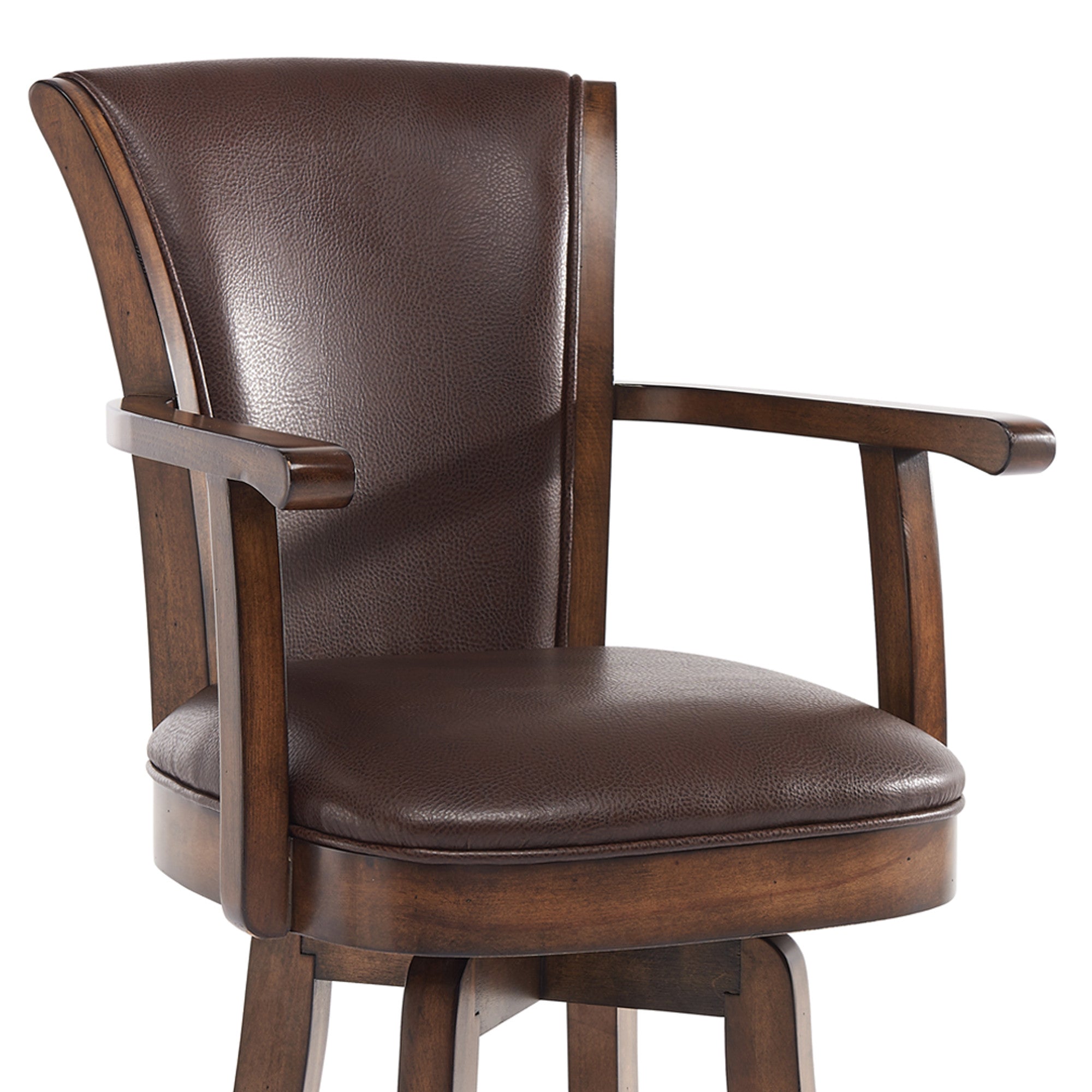 45" Warm Brown Faux Leather And Solid Wood Swivel Bar Height Chair