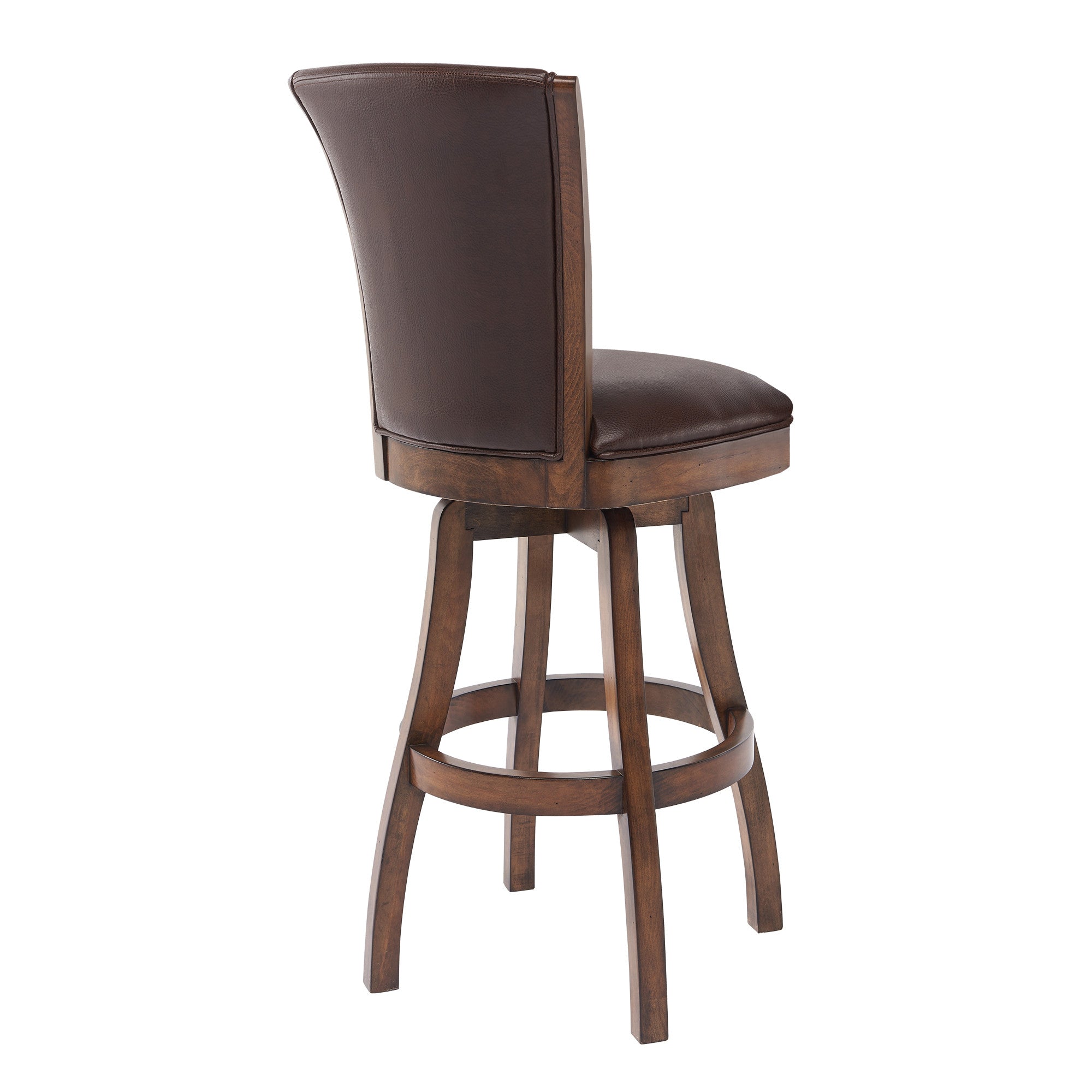 45" Brown Faux Leather And Solid Wood Swivel Bar Height Chair