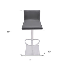 Adjustable Grey Faux Leather Walnut and Stainless Swivel Bar Stool