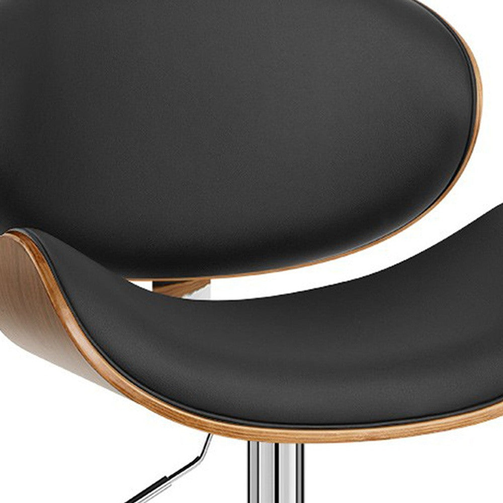 45" Black And Silver Faux Leather And Solid Wood Swivel Low Back Adjustable Height Bar Chair With Footrest