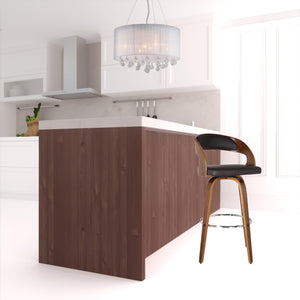 37" Brown Faux Leather And Solid Wood Swivel Counter Height Bar Chair