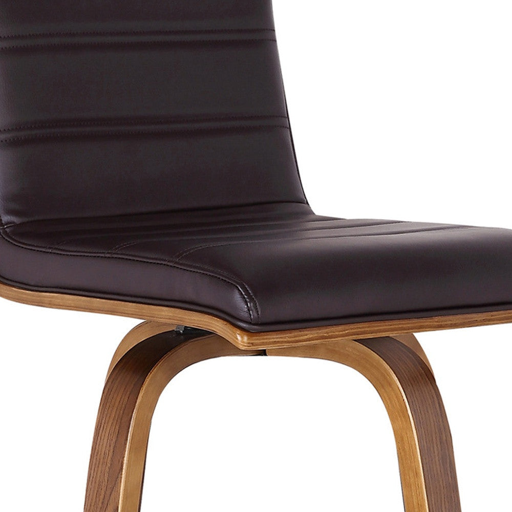 26” Brown Faux Leather Wooden Swivel Bar Stool
