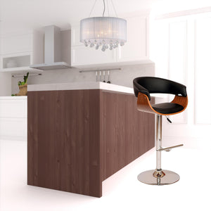 44" Black And Brown Faux Leather And Solid Wood Swivel Low Back Adjustable Height Bar Chair With Footrest