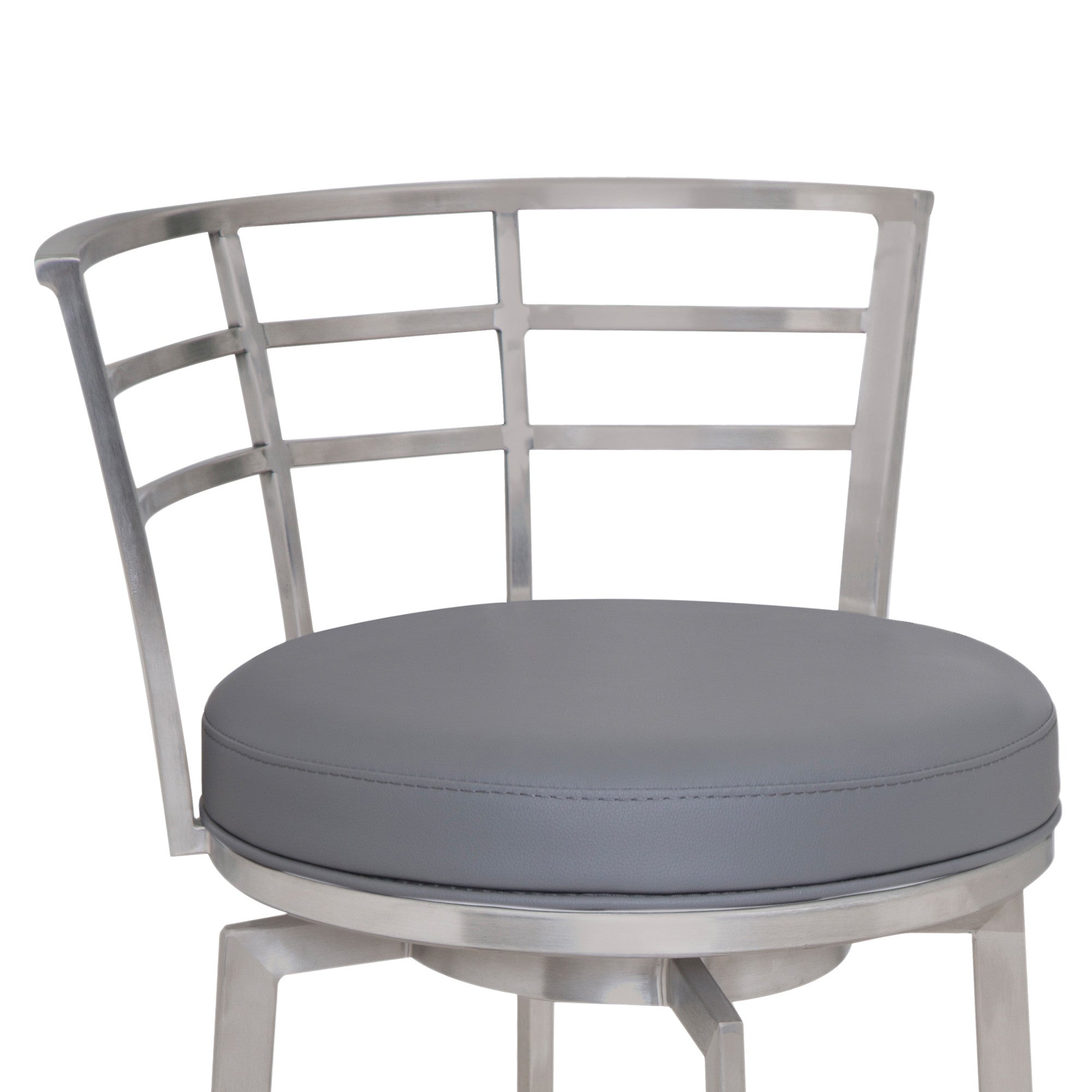 39" Gray Faux Leather And Iron Swivel Low Back Bar Height Chair