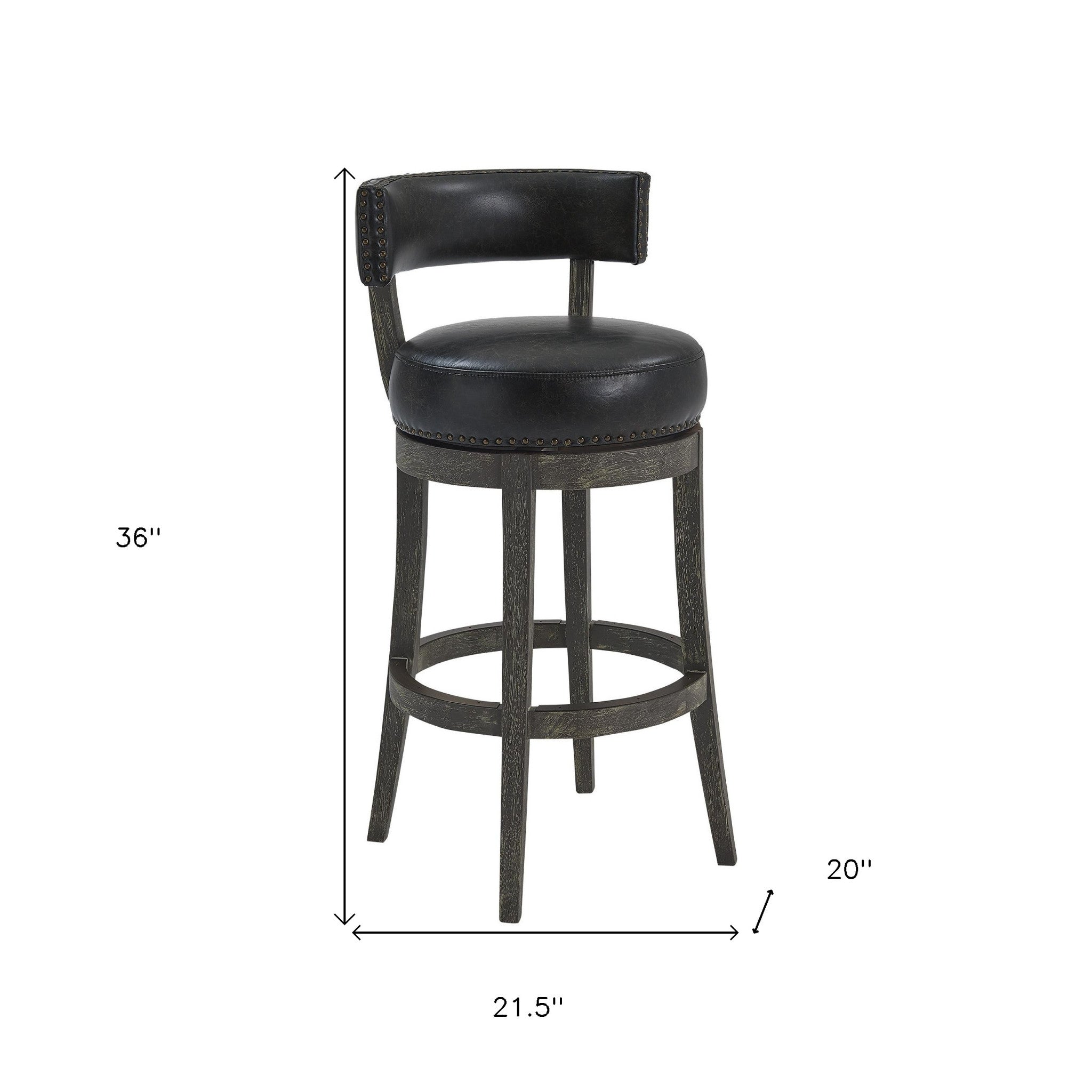 Taburete giratorio de madera de imitación de cuero marrón ónix de 26"