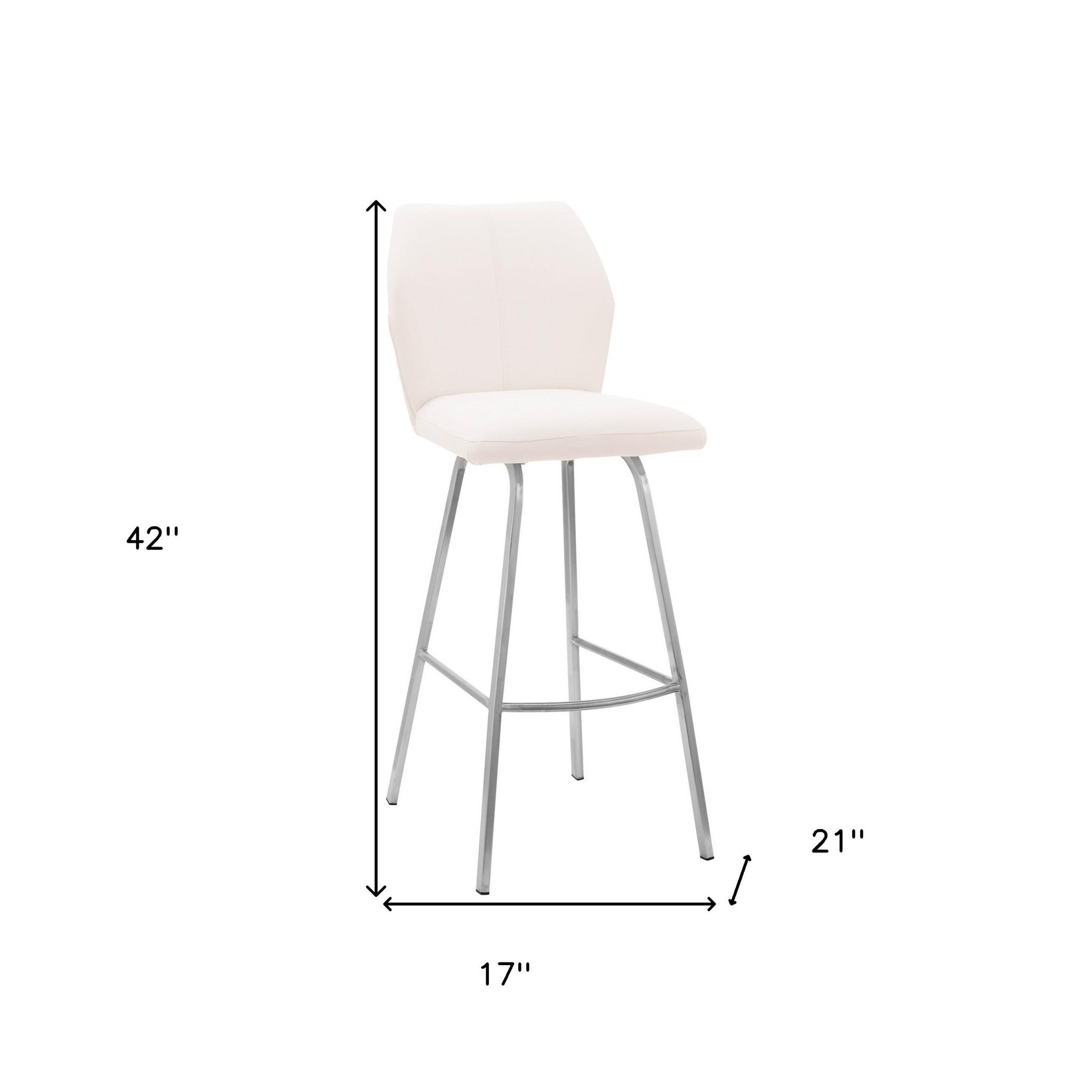 42" White Faux Leather And Iron Bar Height Chair