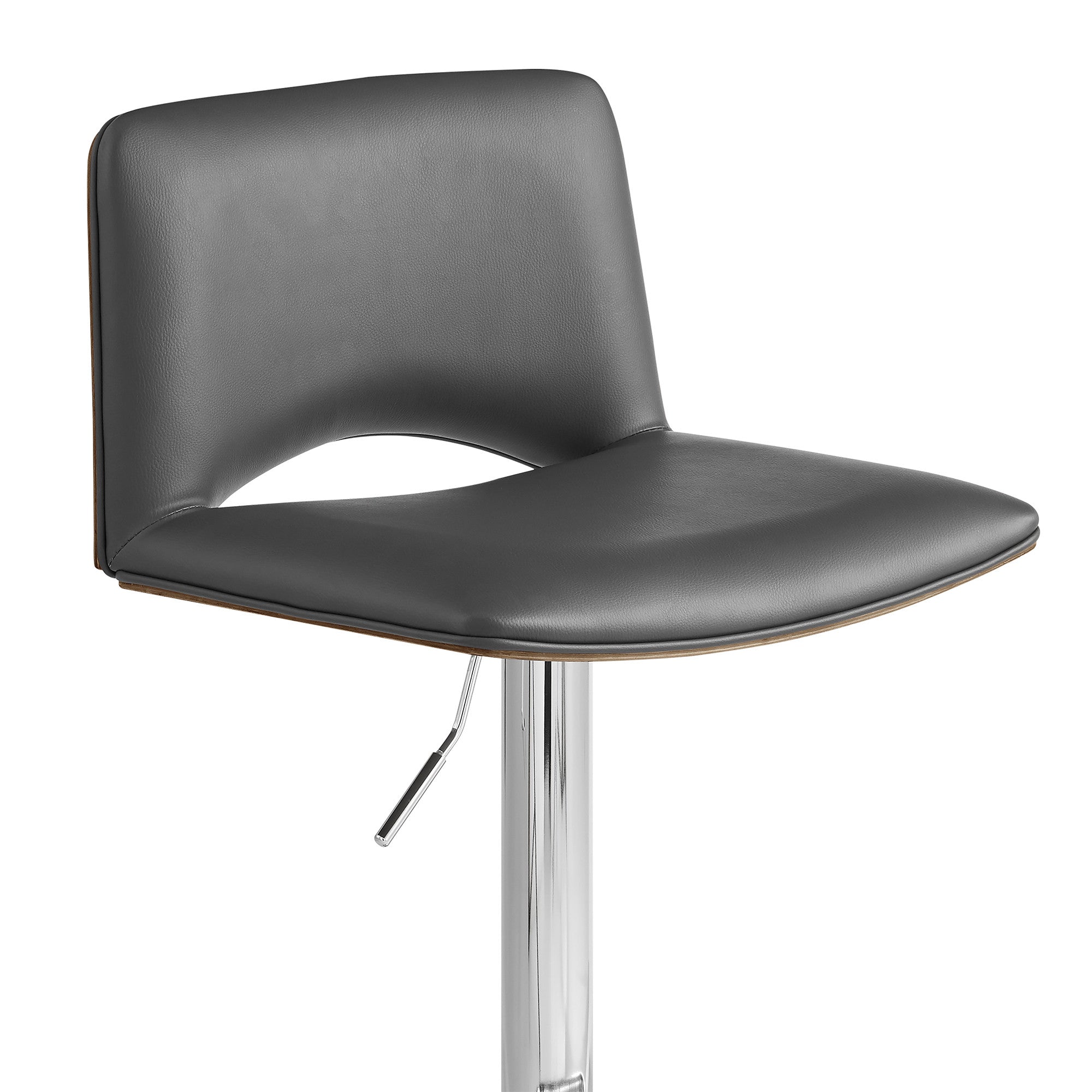 Gray Faux Leather And Wood Swivel Low Back Adjustable Height Bar Chair 42"