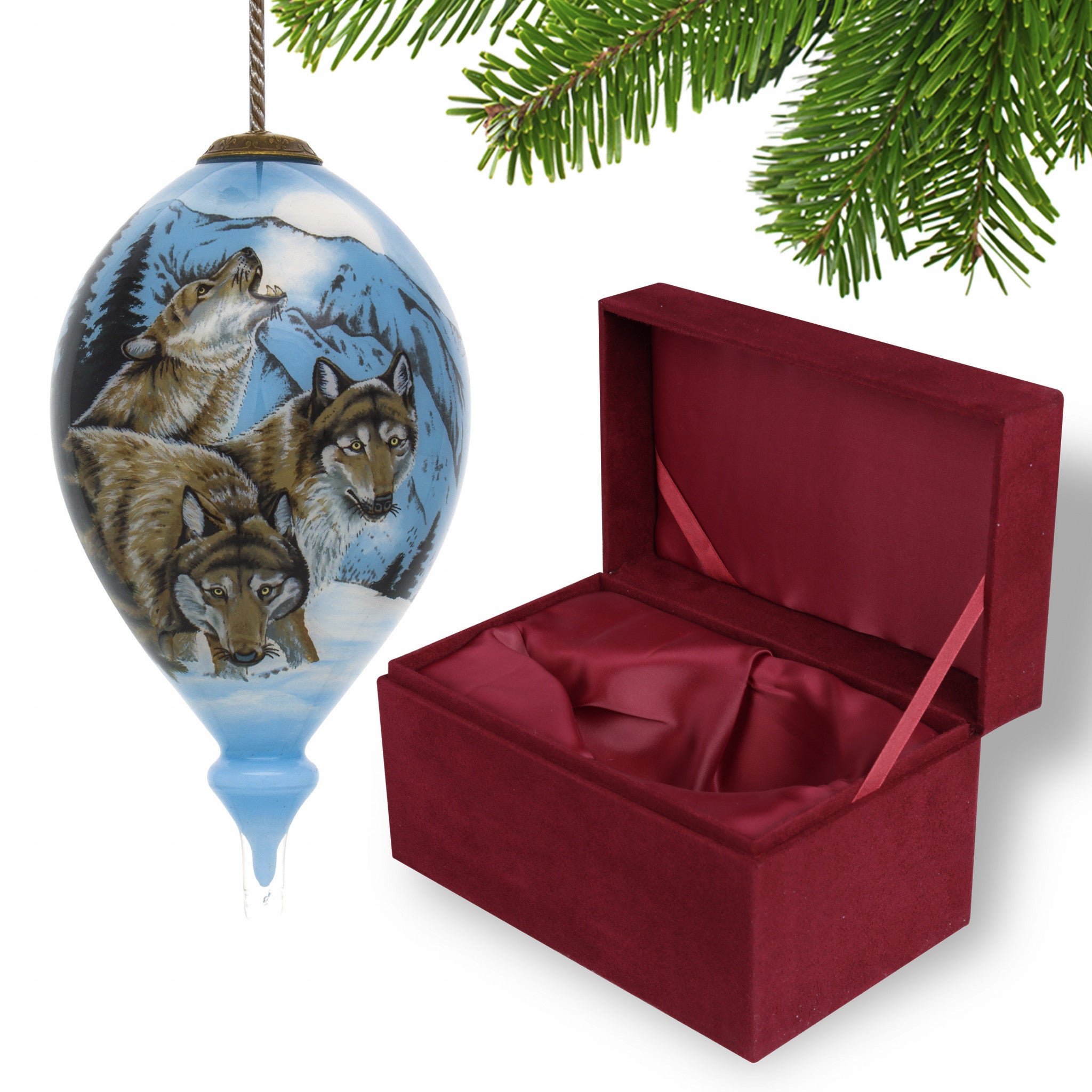 Pack of Wolves Hand Painted Mouth Blown Glass Ornament