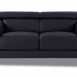 Black Italian Leather and Chrome Solid Color Love Seat 75"