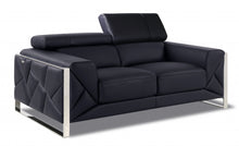 Black Italian Leather and Chrome Solid Color Love Seat 75