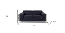 Black Italian Leather and Chrome Solid Color Love Seat 75
