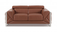 Camel Brown Italian Leather and Chrome Love Seat 75