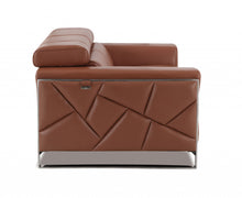 Camel Brown Italian Leather and Chrome Love Seat 75