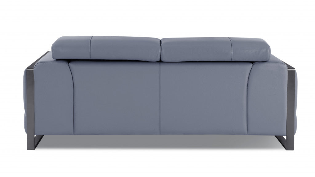 Light Blue Tufted Italian Leather Love Seat 75"