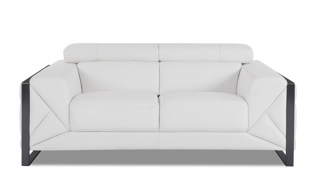 White Italian Leather and Chrome Love Seat 75"