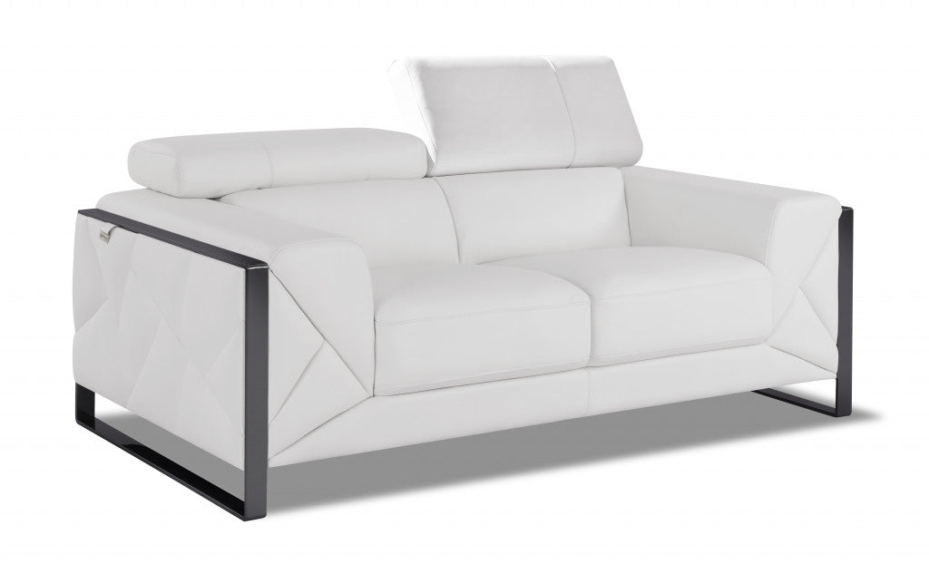 White Italian Leather and Chrome Love Seat 75"