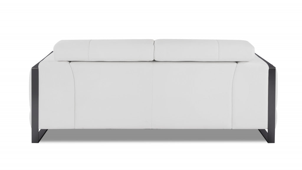 White Italian Leather and Chrome Love Seat 75"