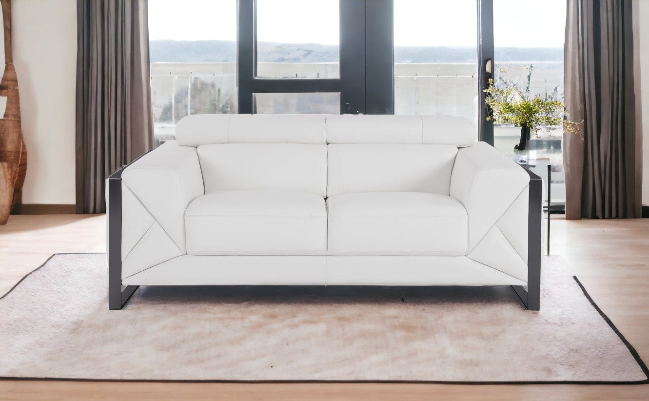 White Italian Leather and Chrome Love Seat 75"