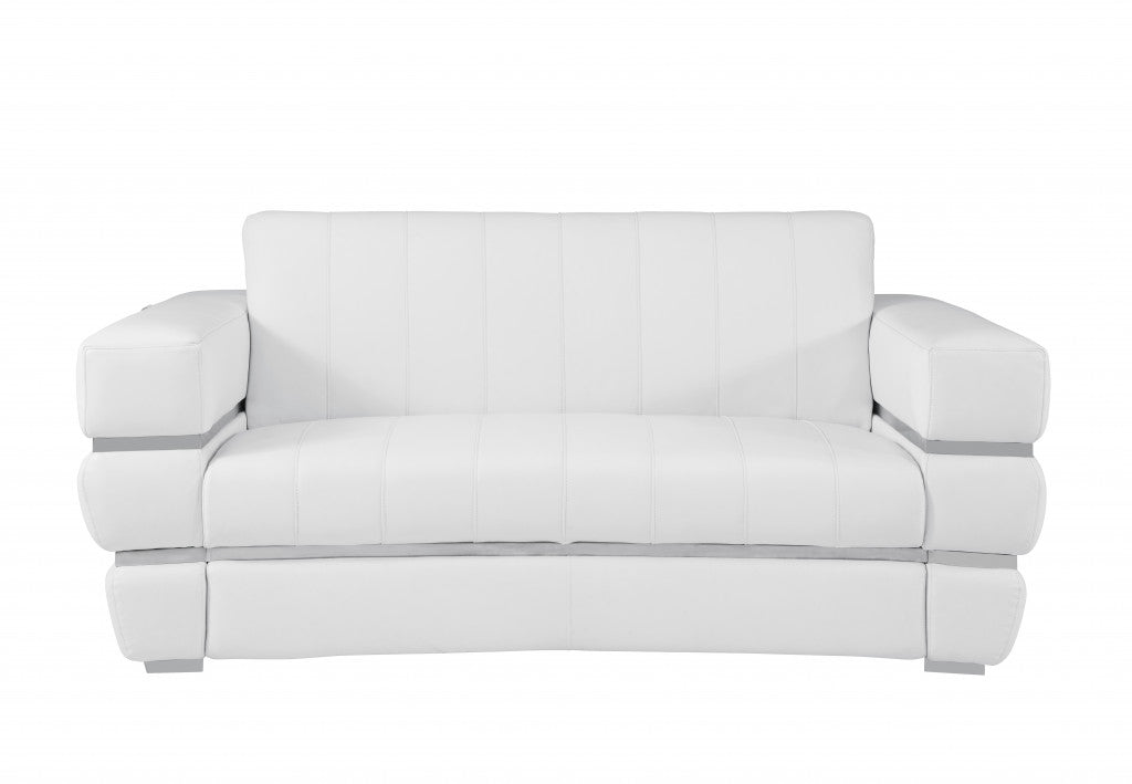 White Italian Leather Plush Density Solid Color Love Seat 75"