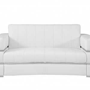 White Italian Leather Plush Density Solid Color Love Seat 75"