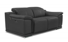 Dark Gray Italian Leather Reclining  Love Seat With Storage 72