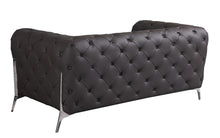 Dark Brown Tufted Italian Leather and Chrome Love Seat 69