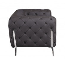 Dark Brown Tufted Italian Leather and Chrome Love Seat 69
