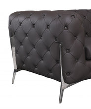 Dark Brown Tufted Italian Leather and Chrome Love Seat 69