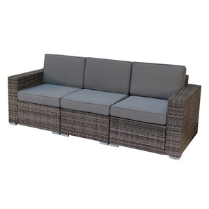 83" Gray Faux Rattan Modular Outdoor Cushioned Sofa