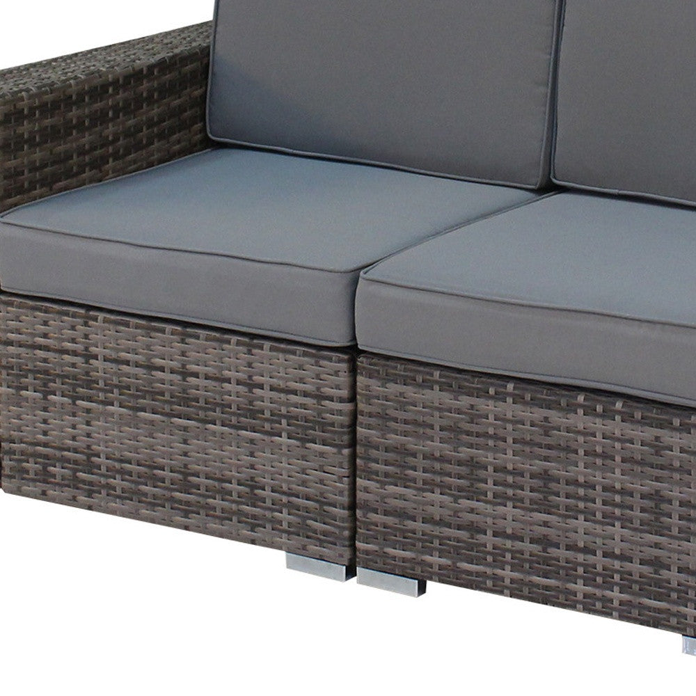 83" Gray Faux Rattan Modular Outdoor Cushioned Sofa