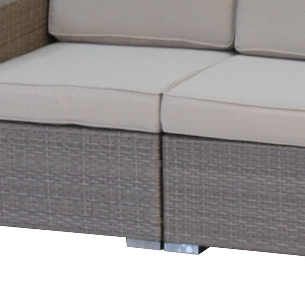 83" Beige Faux Rattan Modular Outdoor Cushioned Sofa