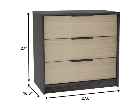 Black And Light Oak Wood Three Drawer Standard Dresser 28"
