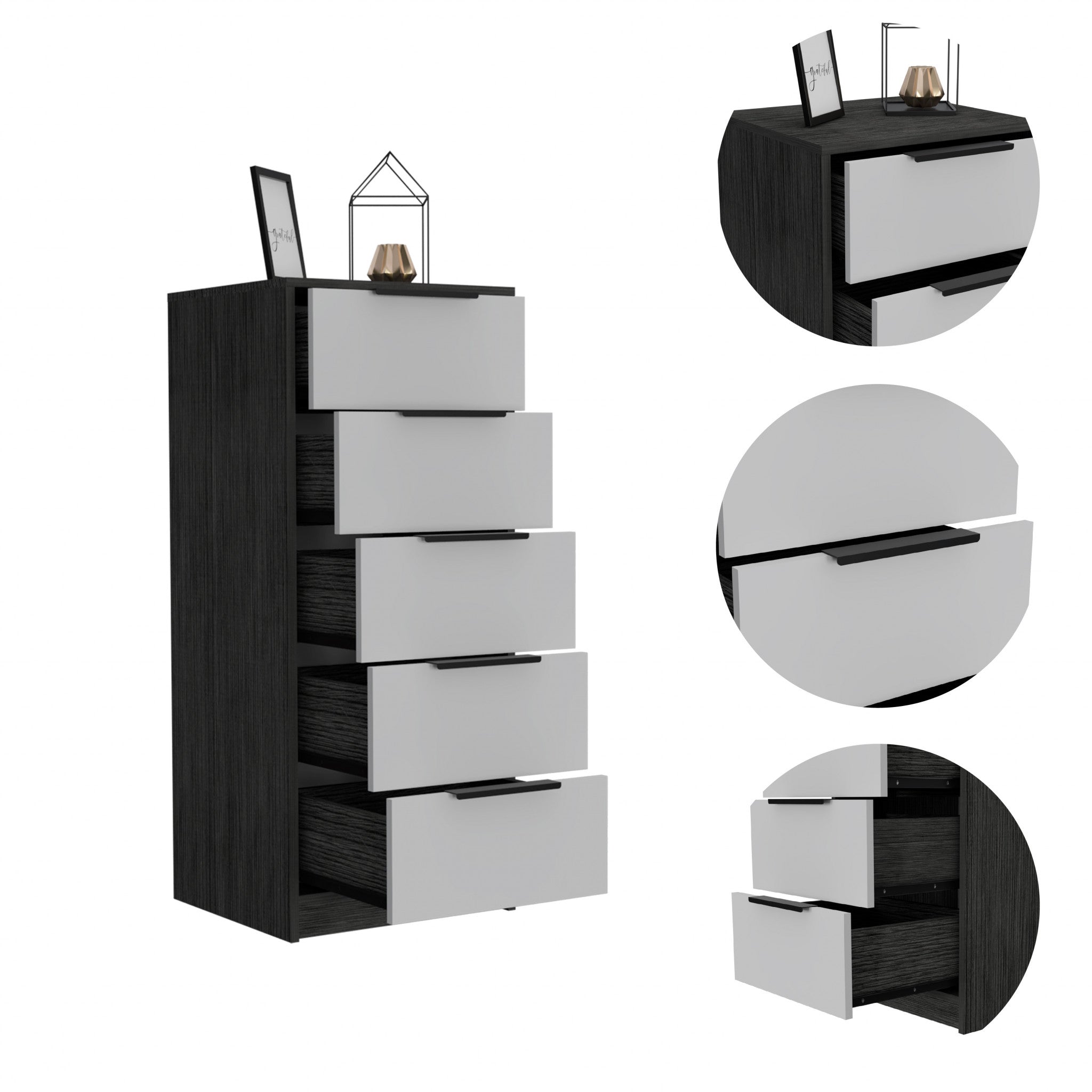 18" White Manufactured Wood Five Drawer Standard Chest