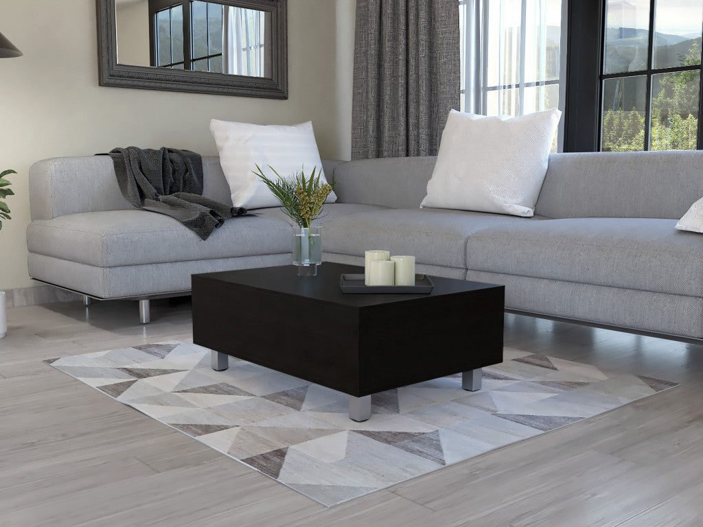 Mesa de centro rectangular con tapa elevable de madera fabricada en negro de 32" con cajón y estante