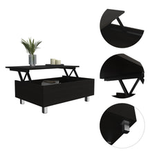 Mesa de centro rectangular con tapa elevable de madera fabricada en negro de 32