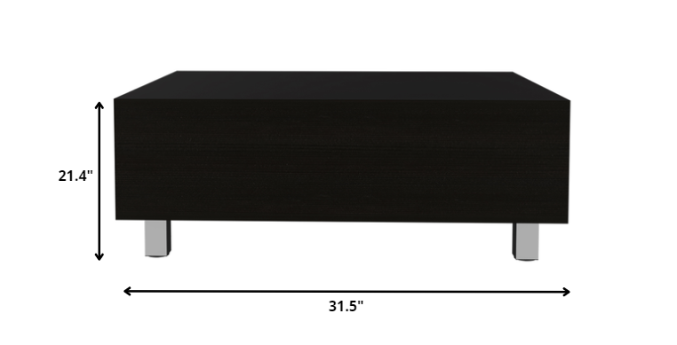 Mesa de centro rectangular con tapa elevable de madera fabricada en negro de 32" con cajón y estante