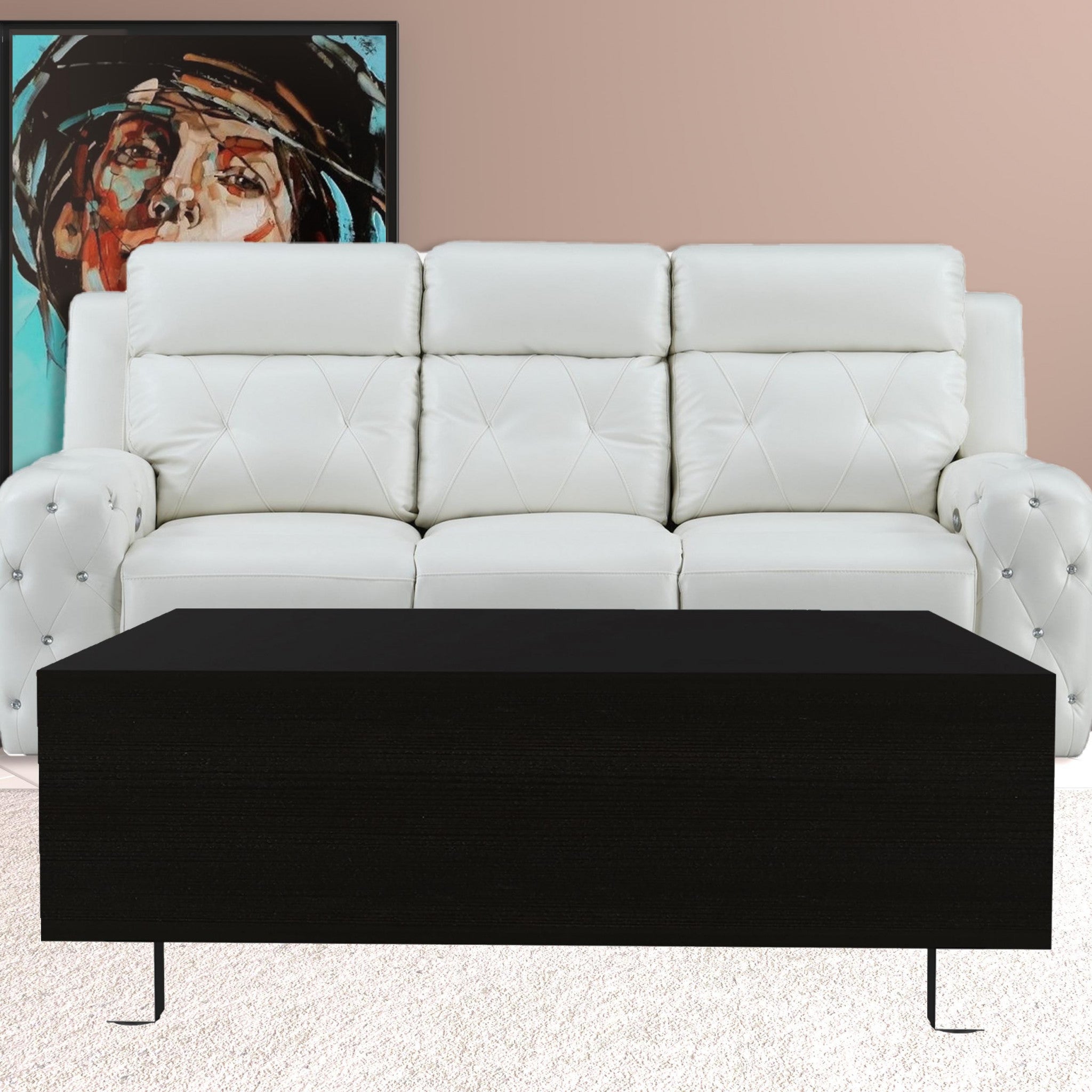 Mesa de centro rectangular con tapa elevable de madera fabricada en negro de 32" con cajón y estante