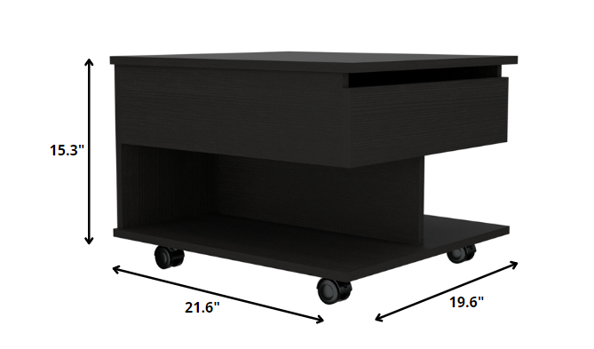 Mesa de centro rectangular de madera fabricada en negro de 22" con cajón y tapa elevable