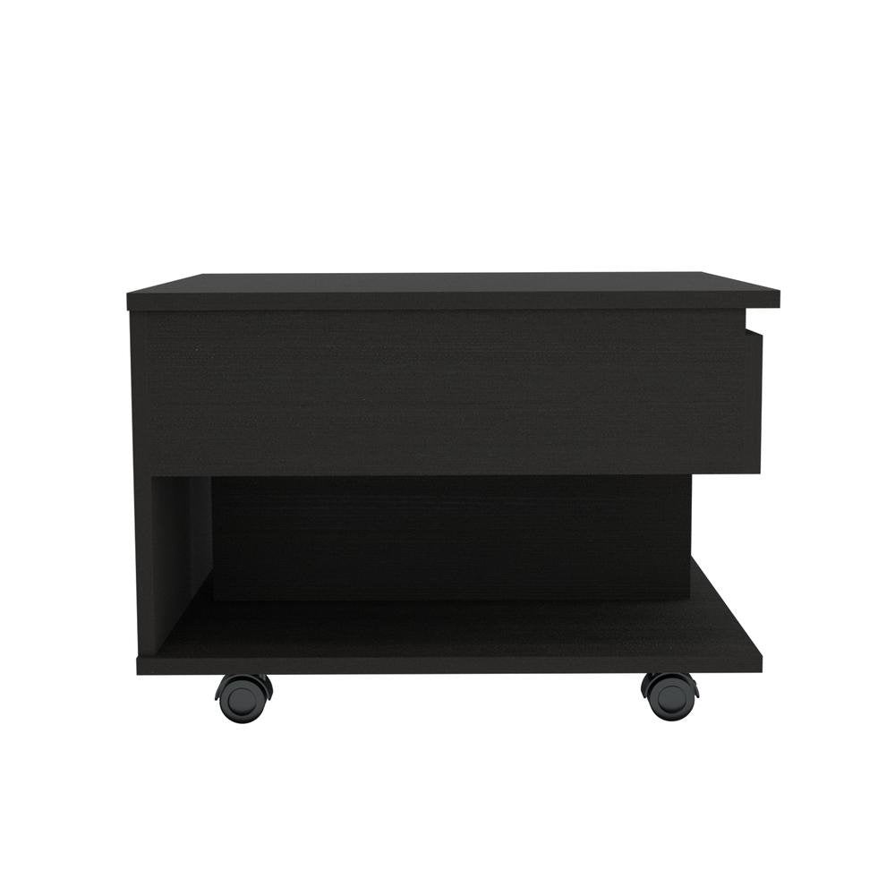 Mesa de centro rectangular de madera fabricada en negro de 22" con cajón y tapa elevable