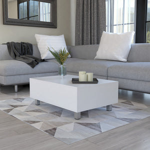 32" White Manufactured Wood Rectangular Lift Top Coffee Table With Drawer And Shelf