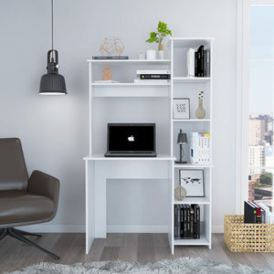 Modern White  Office Desk with Storage Cabinet